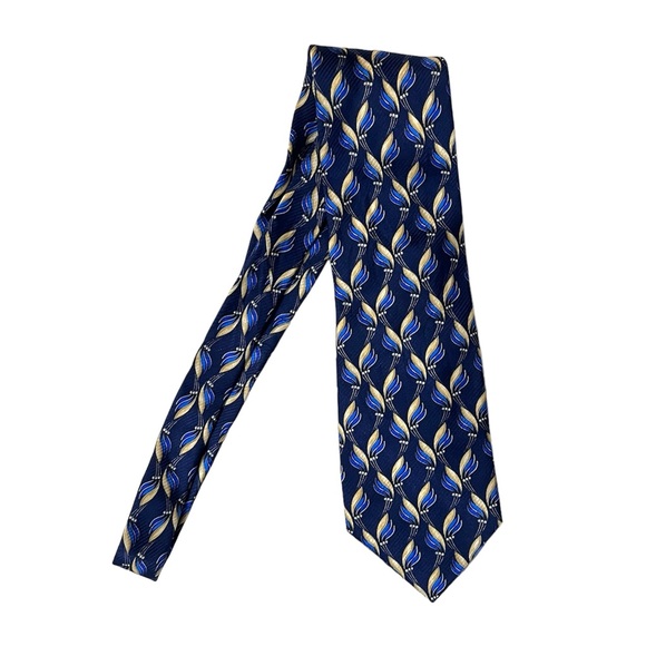 Valentino Classic Navy Blue Yellow Lemon Silk Tie Italy - Picture 2 of 4